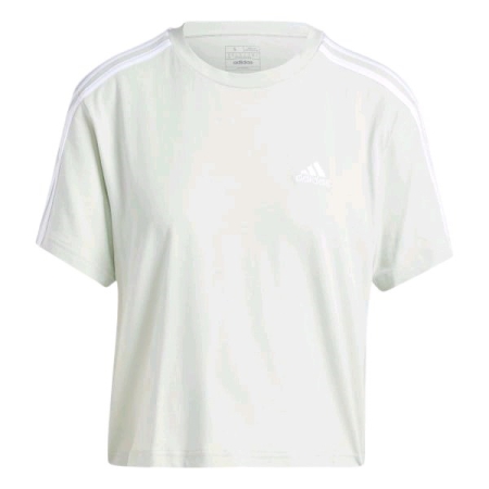 ÁO THUN THỜI TRANG NỮ CROP TOP SINGLE JERSEY 3 SỌC ESSENTIALS - XANH NGỌC " IY4228 "