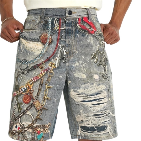 QUẦN SHORT THỜI TRANG DENIM NAM PREME CHAIN BAGGY - XANH - “PR1385”